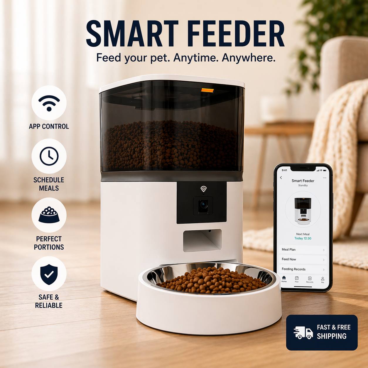 Never Miss a Meal — Smart Pet Feeder with Live Camera & Two-Way Audio
